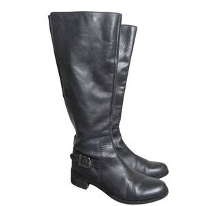 Vince Camuto Valero Black Leather Knee High Strap Riding Boots Womens 7.5